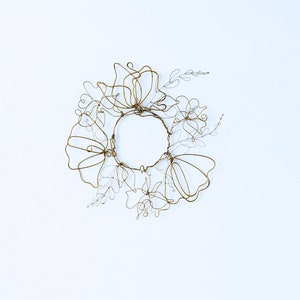 Golden Flower Wreath. Handmade Steel Wire Autumn Decor