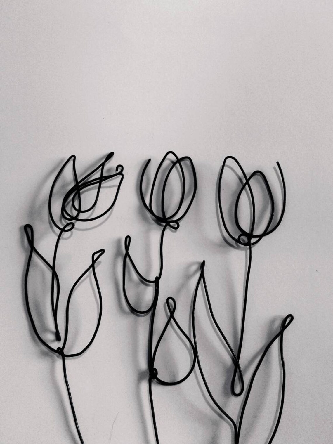 Tulips. Wire flowers. Set of 3 tulips. Vase and stem decor. Etsy