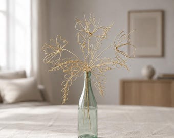 Golden Detailed Wire Flower Bouquet. Handcrafetd Metal Art