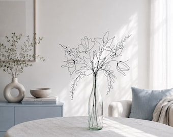 Vase & Wall Metal Wire Flower Bouquet: Steel Floral Stems, Eternal Art Decor