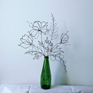 Steel Wire Poppies Bouquet. Handmade Metal Flower Stems. 14&#39;&#39; High