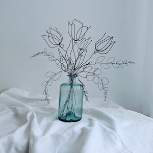 Tulips Wire Bouquet For Small Vase. Wall Sculpture. Minimalist Metal Flower Art image 1