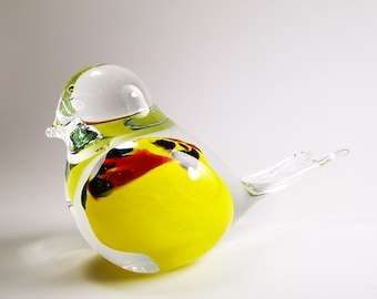Hand Blown Glass Bird Figurine - Collectible Art Sculpture - Yellow Colour  - Gift For Her - L 5.9" - Gift For Mom