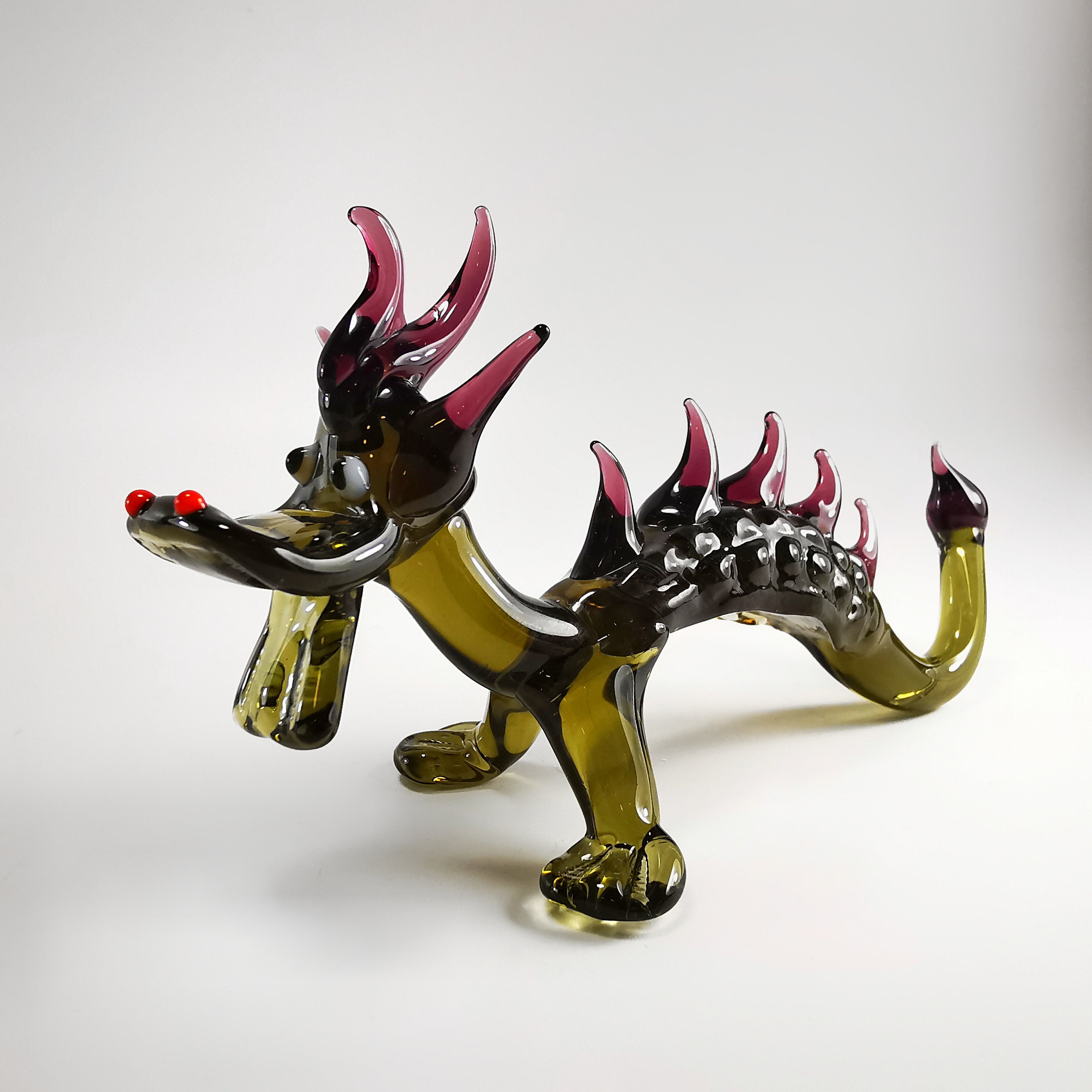 手作りの吹きガラス製ドラゴンのミニチュア - コレクター向けアート 