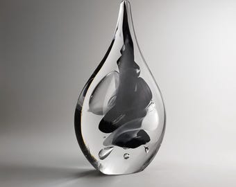 Hand Blown Glass Drop Sculpture: Black and White Collectible Art