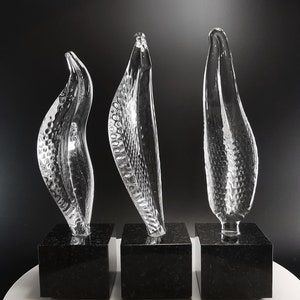 Handmade Personalised Corporate Gift - Blown Glass Sculpture - Black Stone - Office Decor - Leaf Motif