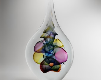 Handmade Blown Glass Statue - Flat Drop Shape - Colourful Art - Unique Home Decor