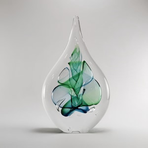 Blown Glass Sculpture - Flat Drop 7.87 Inches - Aqua Blue Colour Design - Collectible Art and Unique Gift