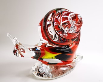 Handgefertigte mundgeblasene Glas Schnecke Skulptur - Sammler Glaskunst - Freundschaftsgeschenk - Rote Farbmischung