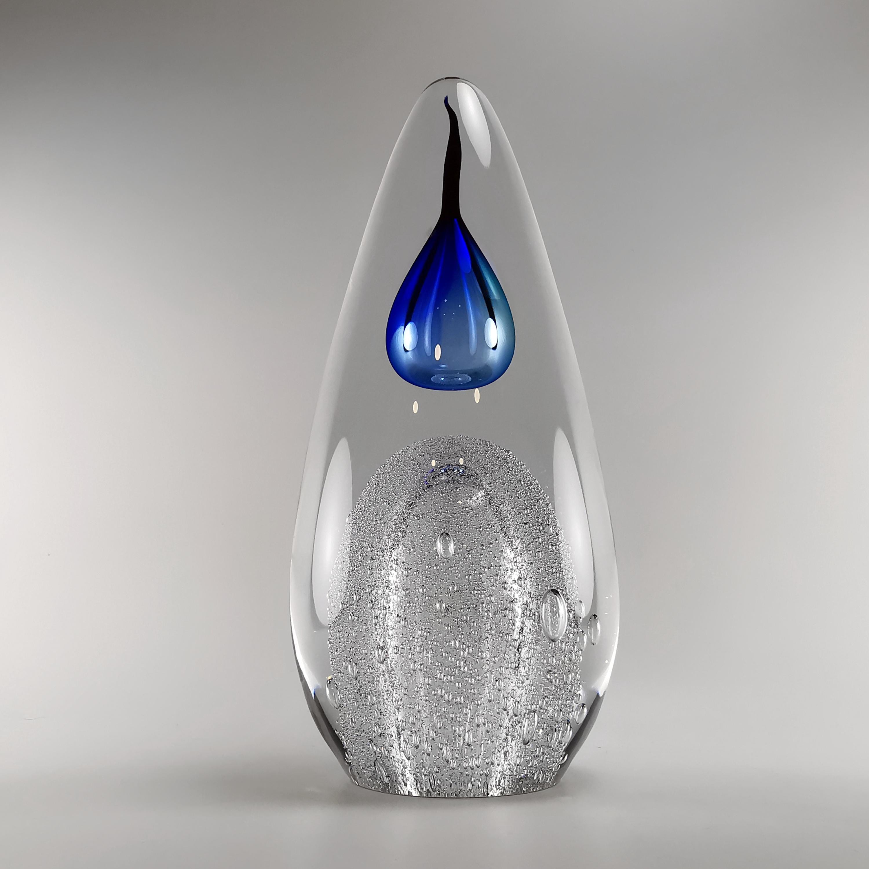 Handmade Blown Glass Sculpture - H - 11.4 " - Trophy Award - Interior Decor - Collectible Art - Blue Accent - Personal Gift - Decorative Art
