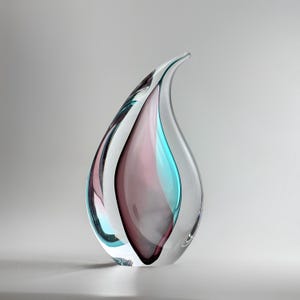 Scultura a forma di goccia - Opera d'arte in vetro soffiato realizzata a mano - Viola e blu - Decorazione per la casa