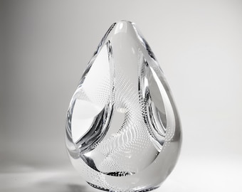 Blown Glass Sculpture - Clear Drop with Bubbles Inside - Home Accent - Unique Gift - Collectible Art Glass - Luxury Design - Premium