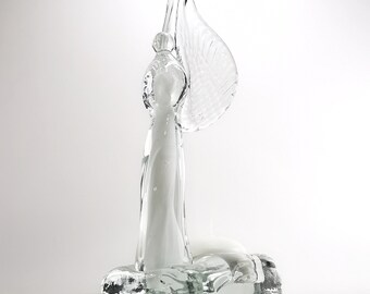 Handmade Blown Glass Angel - Decorative Candle Holder - Guardian Angel Figurine