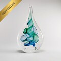 Handmade Blown Glass Sculpture - Aqua Blue Flat Drop Shape - Modern Decor 6.3 Inch product logo