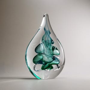 Handgemaakte geblazen glazen platte druppelvorm sculptuur - 6,3 inch - aquablauw - woondecoratie cadeau