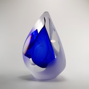 Blue Frosted Drop Sculpture - Handmade Glass - Home Decoration