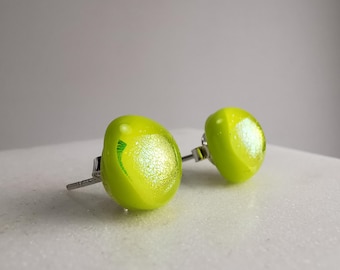 Pendientes de cristal fundido hechos a mano - Joyería verde claro - Plata de ley