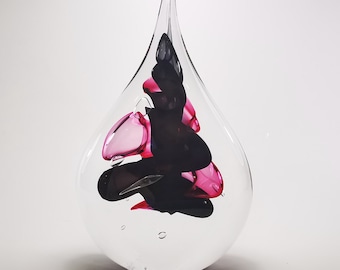 Scultura in vetro soffiato a mano - Ricordo a forma di goccia piatta - Rosso e nero - Decorazione per la casa