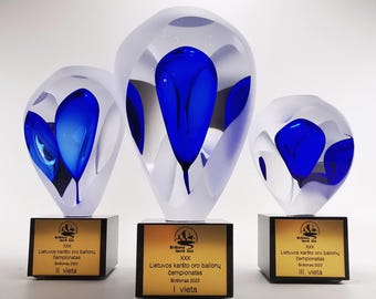 Handmade Blown Glass Sculpture - Personalised Corporate Gift - Blue Colour Design