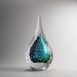 Türkiser Glastropfen - Handgefertigte Skulptur - Wohndekoration