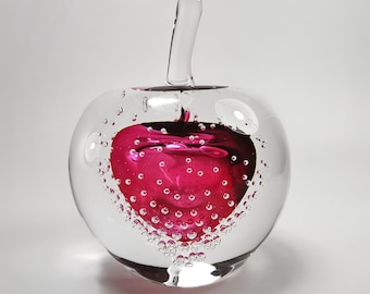 Hand Blown Glass Apple Sculpture - Beautiful Mother Day Gift - Personal Gift - Rose Colour With Bubbles Decor