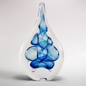 Blauer Tropfen Skulptur - Handgemachtes mundgeblasenes Glas Dekor - Jubiläum Geburtstagsgeschenk - Innenakzent - Ozean Palette