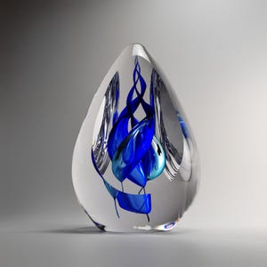 Handgemaakte geblazen glazen druppelsculptuur - blauw decor - luxe design - wooncadeau