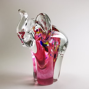 Handmade Pink Glass Elephant Sculpture: Collectible Art Decor