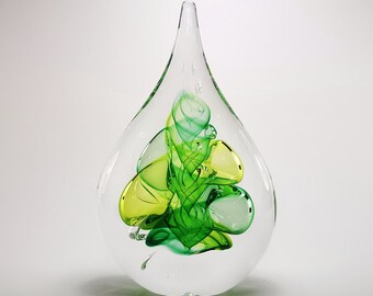 Sculpture en forme de goutte en verre soufflé à la main - décoration verte - cadeau fête des mères - cadeau pour elle - sauver la planète - amour vert