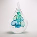 Hand Blown Glass Sculpture - Flat Drop Shape - Glass Art Statue - Aqua Blue Colour Design 