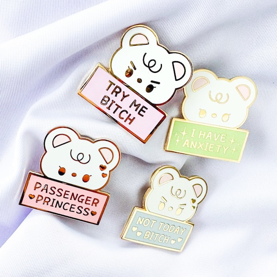 Honey Text Enamel Pin, Not Today Bitch Enamel Pin, Funny Meme Pin, Cute Character Pin, Passenger Princess, Anxiety Pin, Gift for Her, Bday