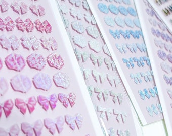 Pearly Mini Ribbon Bow Deco Stickers, Coquette Bow, Heart Korean Cute Polco Stickers, Bujo Kpop Journal, Diary, Toploader Deco, Pastel