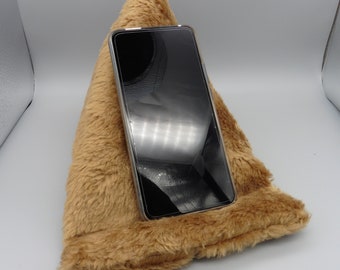 Handy-Sitzsack,  " Der Robuste", Pyramidenkissen. Smartphonehalter, Handykissen, Felloptik, Handyhalter