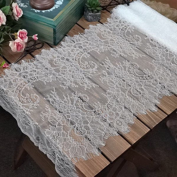 Tissu de dentelle de chantilly de dentelle de cils de 3 mètres/lot pour des robes de voile de mariée