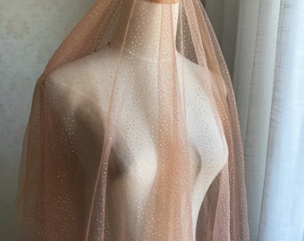 1 yard Tan Brown Glitter Tulle Lace Fabric Soft Bridal Veil Tulle For Bridal Wedding Gown