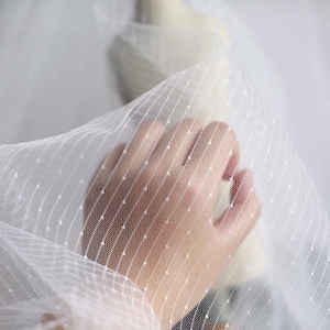 1 yard Off White Soft Tulle Fabric with Strips Embroidered Lace Fabric Mesh Lace Fabric Net Tulle By Yard