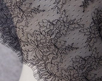 3 metros / lote de encaje de pestañas negro recortar tela de boda para vestido de novia velo, diseño de vestuario, vestido de bautismo