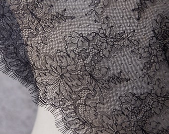 3 Meters/Lot Black Eyelash Lace Trim Wedding Fabric for Bridal Veil Robe Dress, Costume Design, Baptism Dress