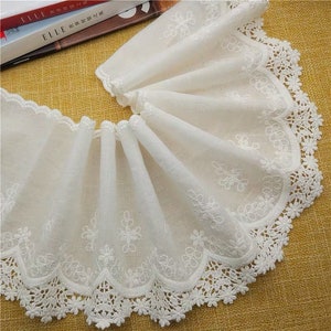 1 yard Ivory Cotton Guipure Lace Fabric with Beige Embroidery, 2021 new arrival