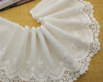 1 yard Ivory Cotton Guipure Lace Fabric with Beige Embroidery, 2021 new arrival