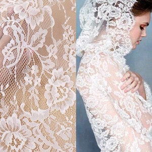 3 yards Soft Chantilly Eyelash Lace Fabric DIY Wedding Bridal Dress 59'' Width Vintage Veil Lace