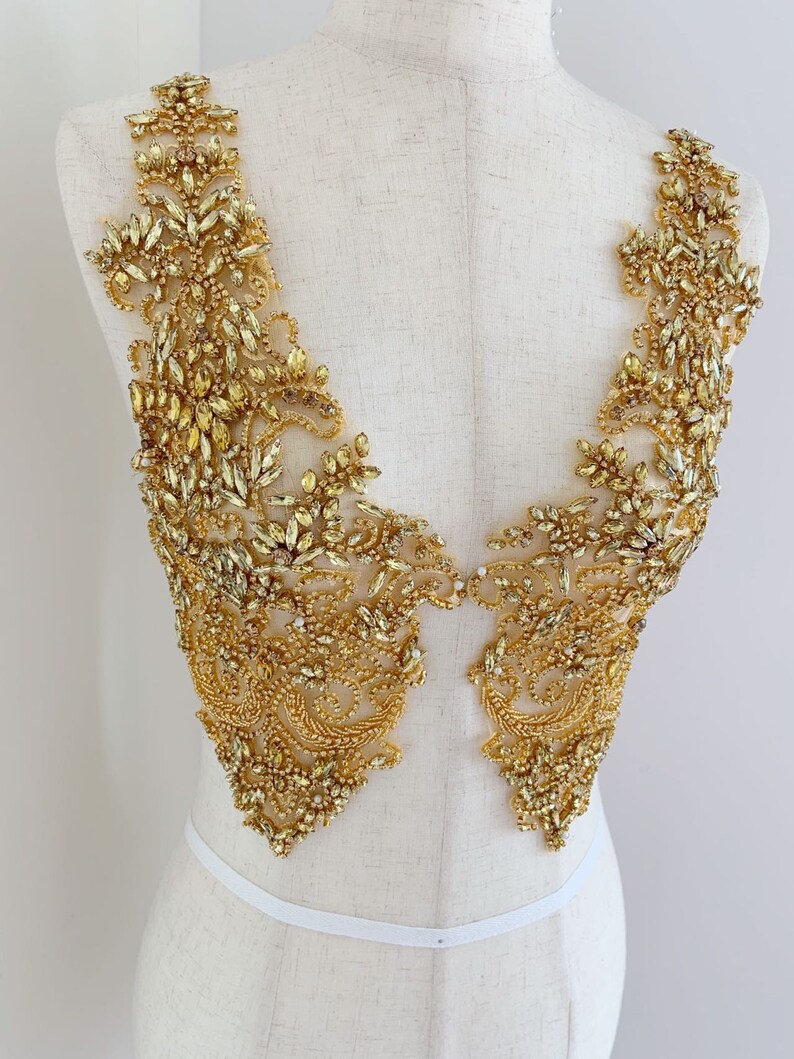 Gold Large Diamond Rhinestone Applique Patches Iron on Wedding Etsy