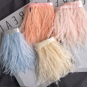 1 yard Ostrich Feather Trimming With Ribbon Natural Ostrich Hair Feather Feather Decoration 8-11cm