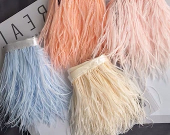 1 Yard Straußenfeder Besatz mit Band Natürliche Straußenhaar Feder Federdekoration 8-11cm