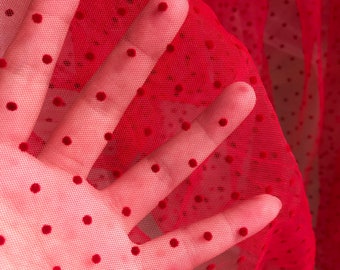 1 yard Red Polka Dots Tulle Lace Fabric For Tutu Dress Bridal Veil Purple Off White Grey
