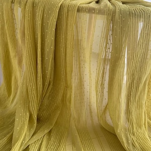 1 yard Ginger Yellow Pleated Chiffon Panel Lace Fabric by the yard Accordion Vertical Crease