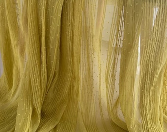1 yard Ginger Yellow Pleated Chiffon Panel Lace Fabric by the yard Accordion Vertical Crease