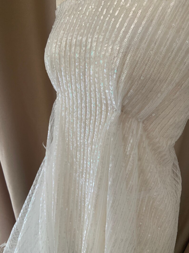 Rose Gold Luxury Ostrich Feather Mesh Lace Fabric 3D Feathers Sequin On Mesh Prom Fabric Bridal Evening Dress Quinceanera Gown Fashion image 8