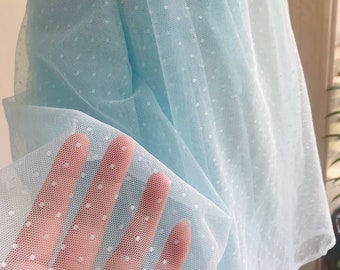 1 yarda azul claro malla encaje tela con puntos bridal velo encaje vestido novia novia, tela de encaje francés cortado a medida