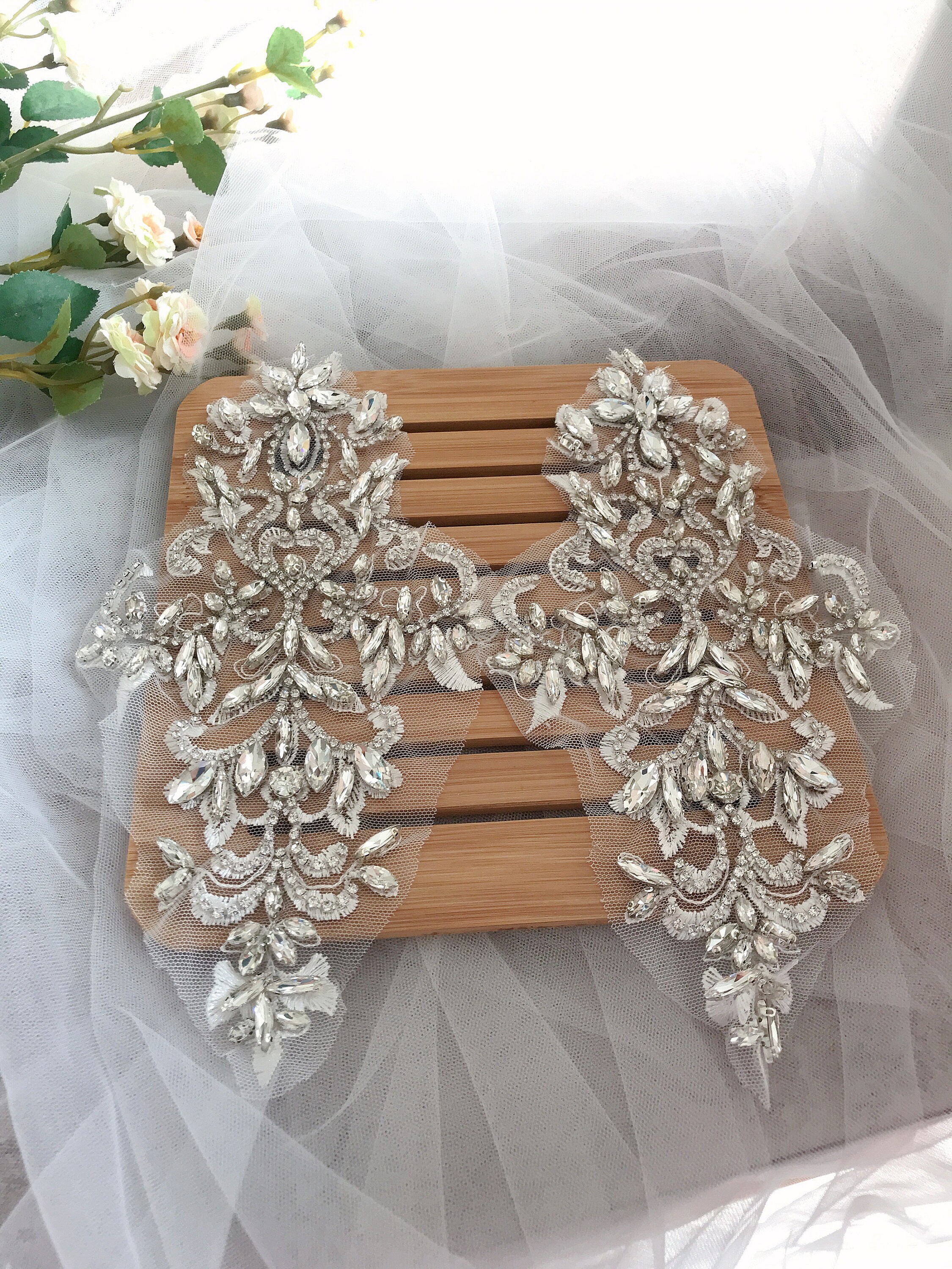 1 Stück Silber Handgemachte Spitze Pailletten Aufnäher Strass Trachten Aufnäher Applikationen Für Hochzeitskleid Feder Dekorationen Diy